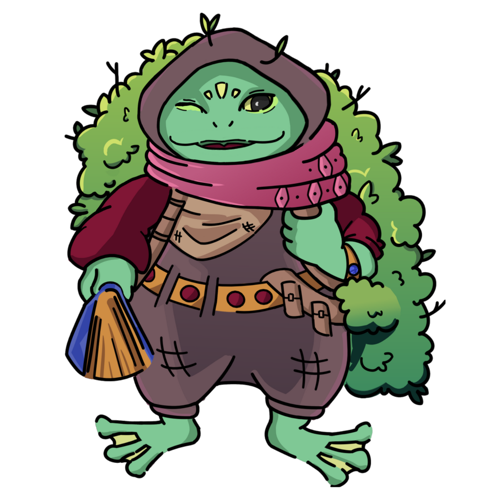 The frog vtuber Lyre winks at the camera